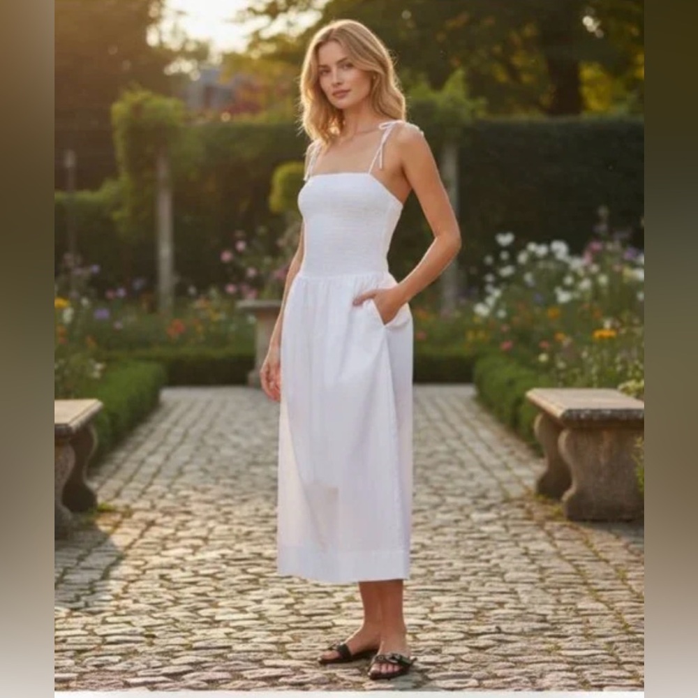 Astr White Midi Sundress with Tie Straps